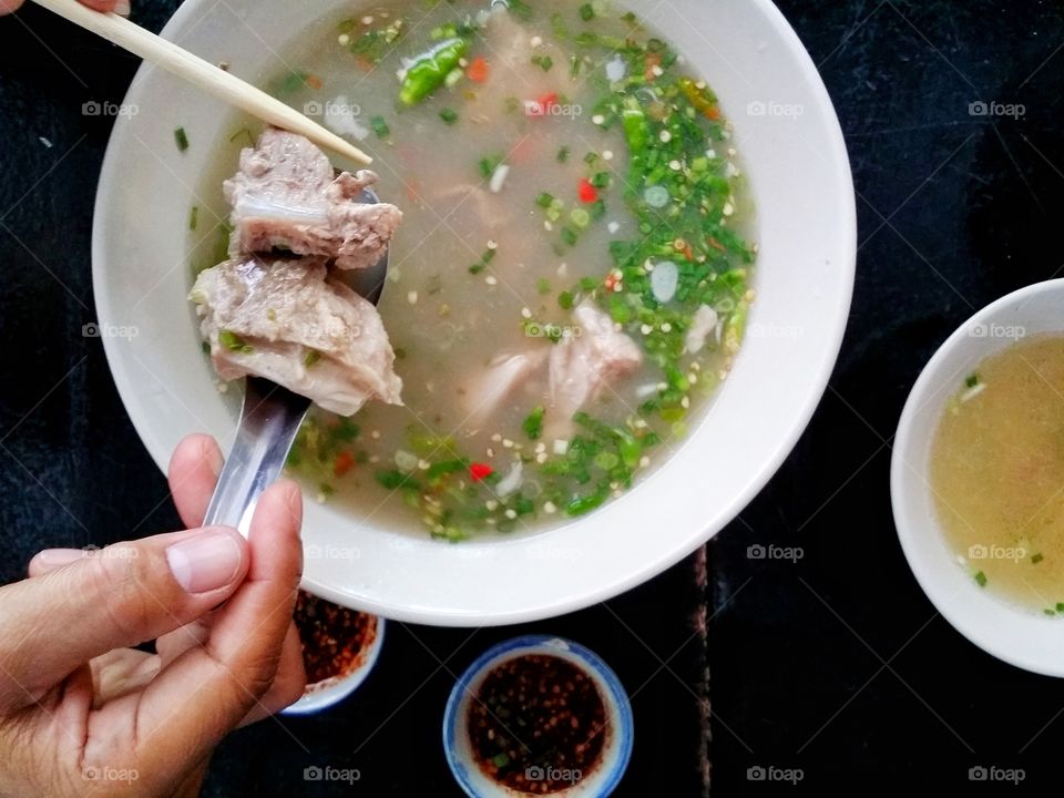 Tom Yum soup with pork. Spicy and delicious food Thailand.