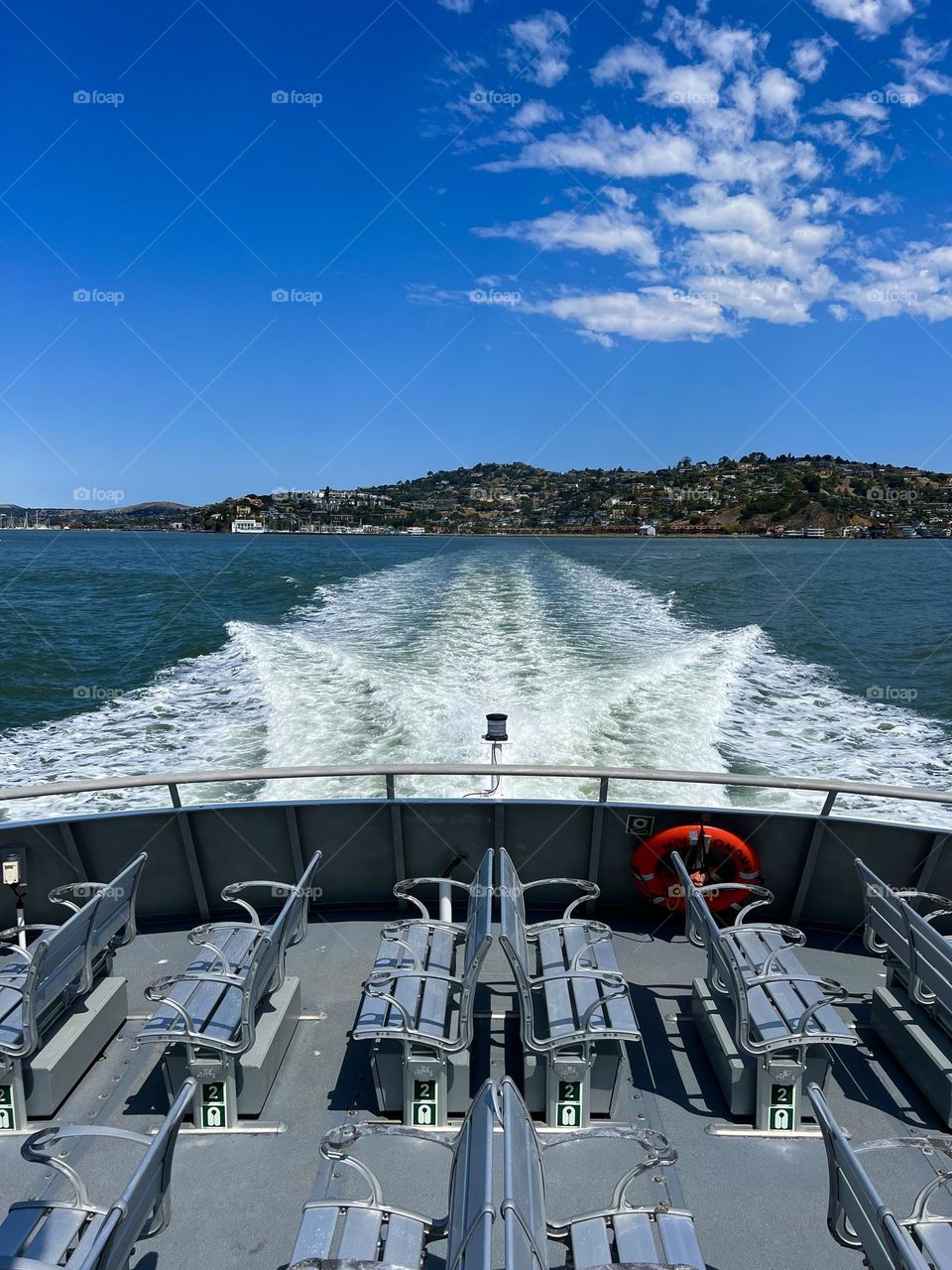 Riding on a Blue & Gold Line ferry going from Tiburon California to San Francisco California 