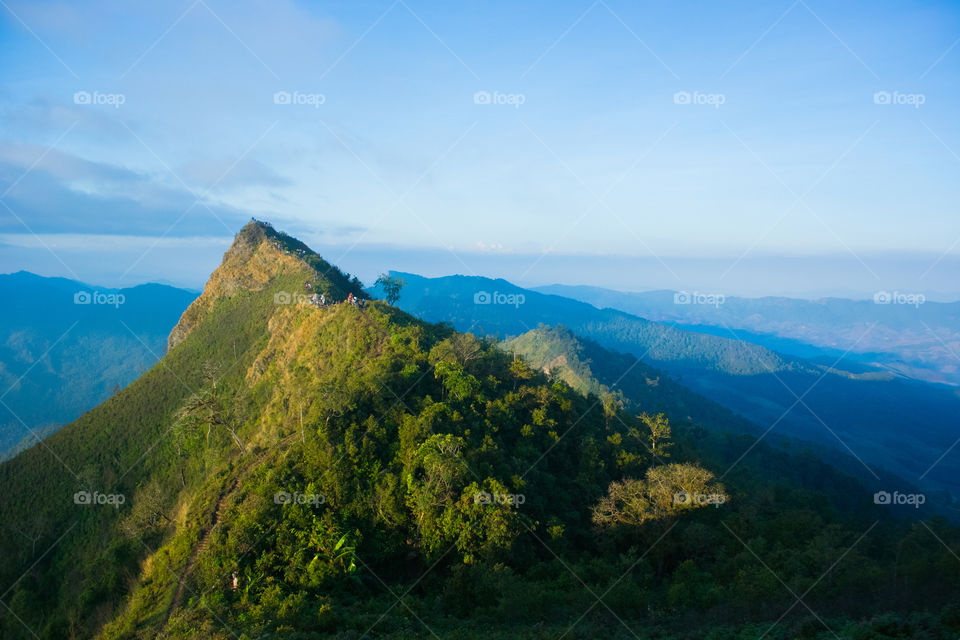 Mountin valley during sunrise. Natural summer landscape