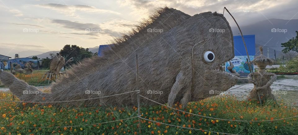 Straw weaving ghost head saury in the park