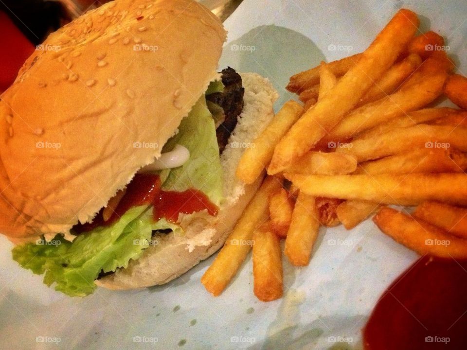 Burger and fries