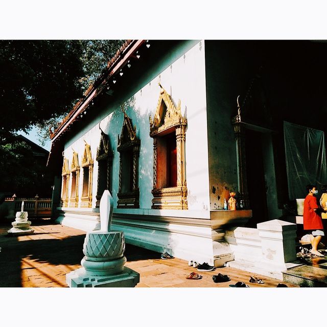 Atmosphere inside a Thai temple in the morning.