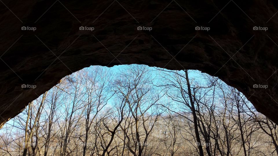view from a cave. Illinois winter hike