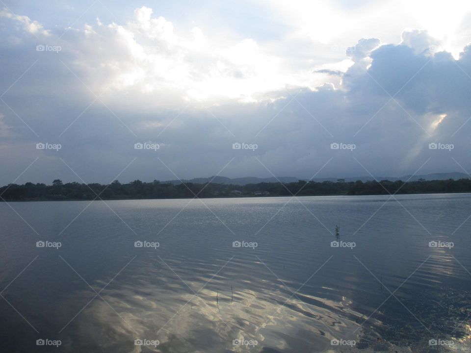 View of the lakeside in the evening