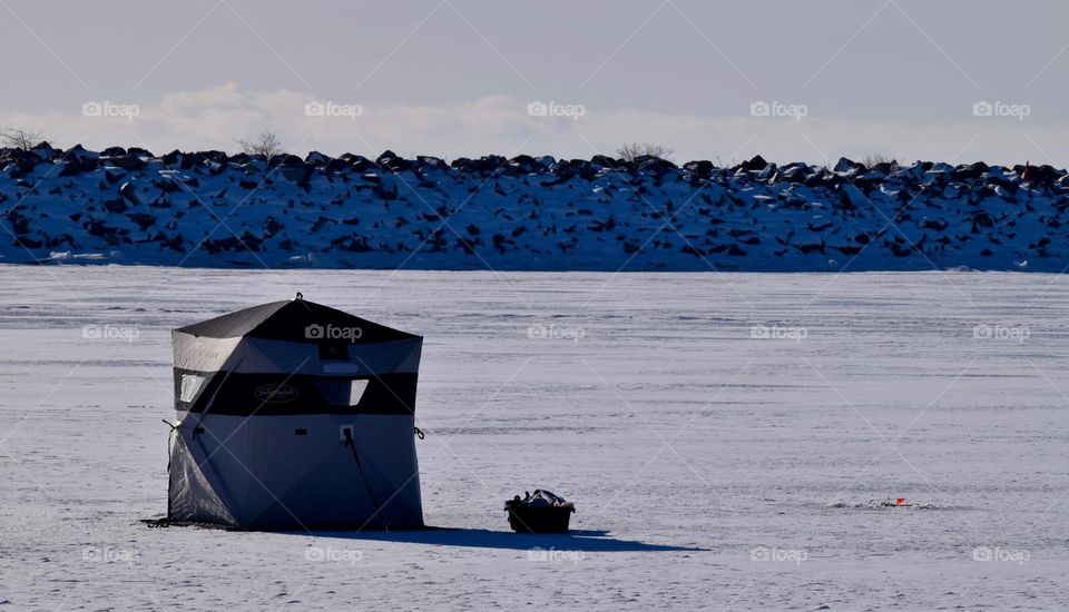Ice fishing Lake Erie NY.
