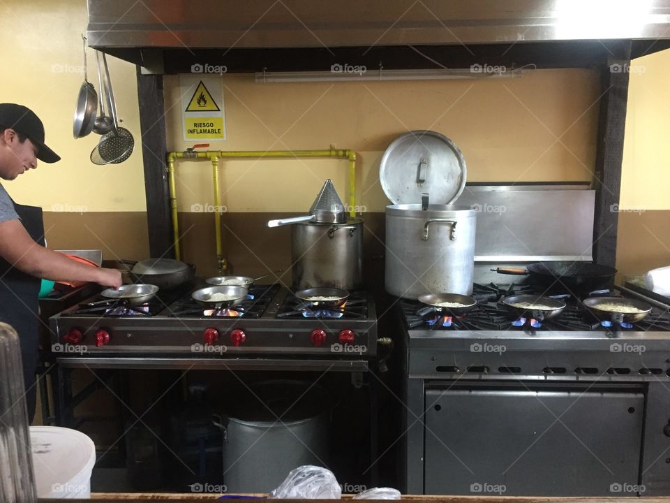 restaurant kitchen in service