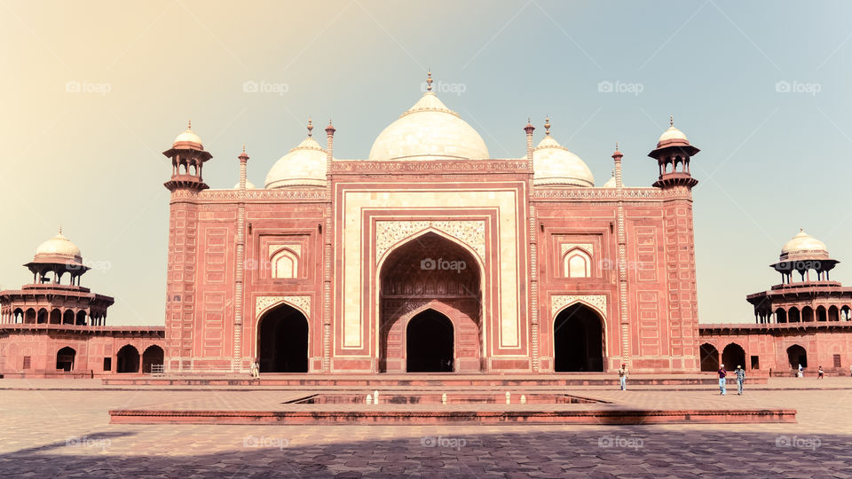 Jama Masjid Delhi India 1 May 2019 - Jama Masjid (Masjid i Jahan Numa), largest mosques in India, built by Mughal Emperor Shah Jahan, with three gates, four towers and two minarets constructed with red sandstone and white marble.