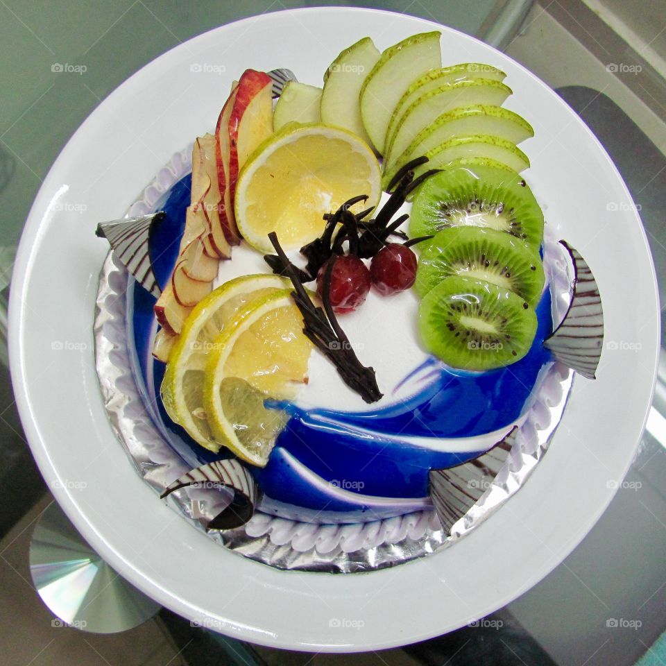 Beautifully designed fresh fruit cake