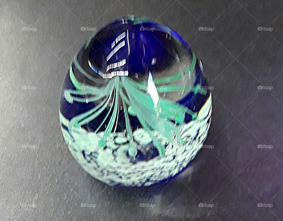 A glass egg containing a Palm Tree...