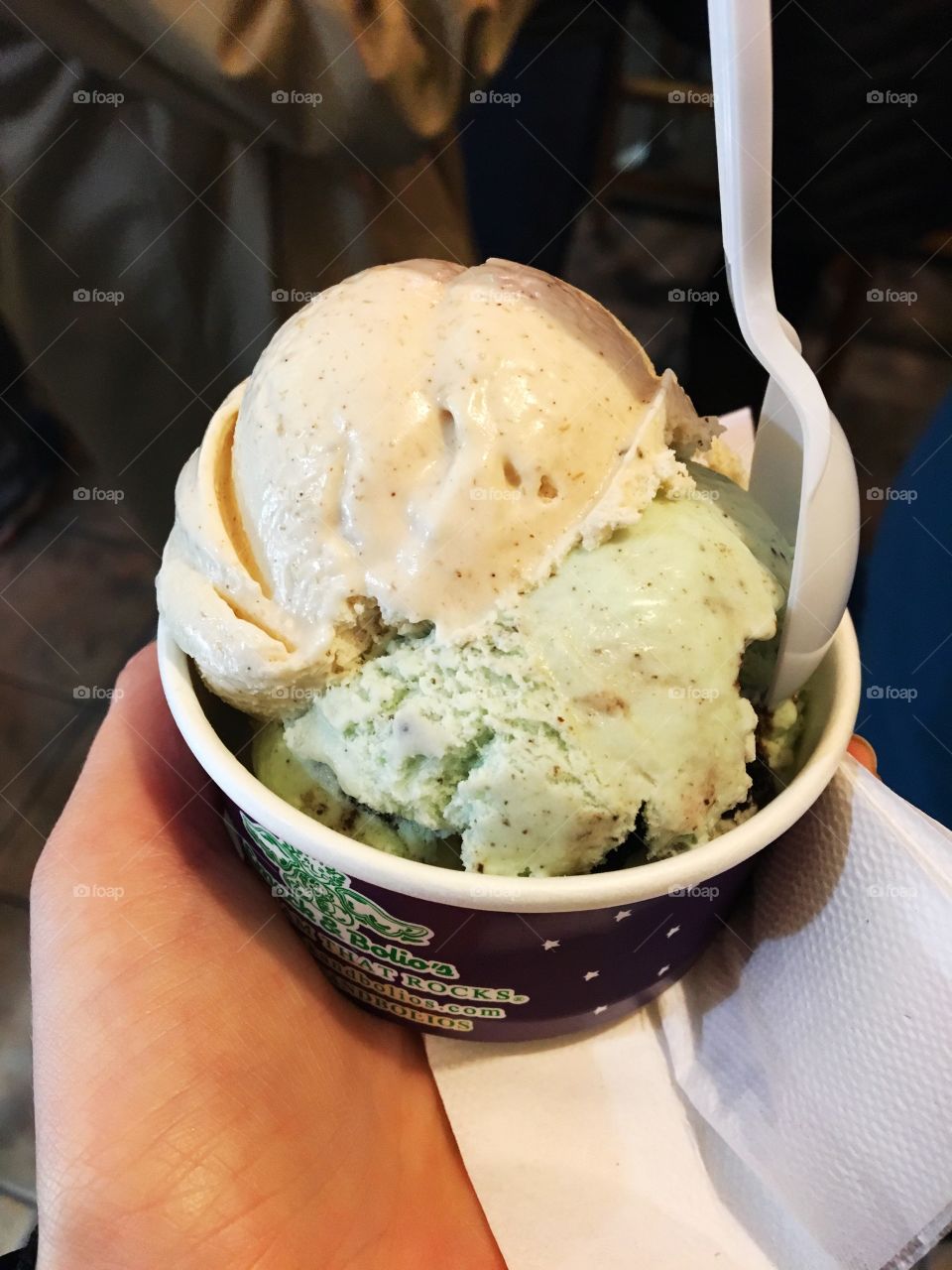 Mint and banana ice cream at Emack & Bolio's
