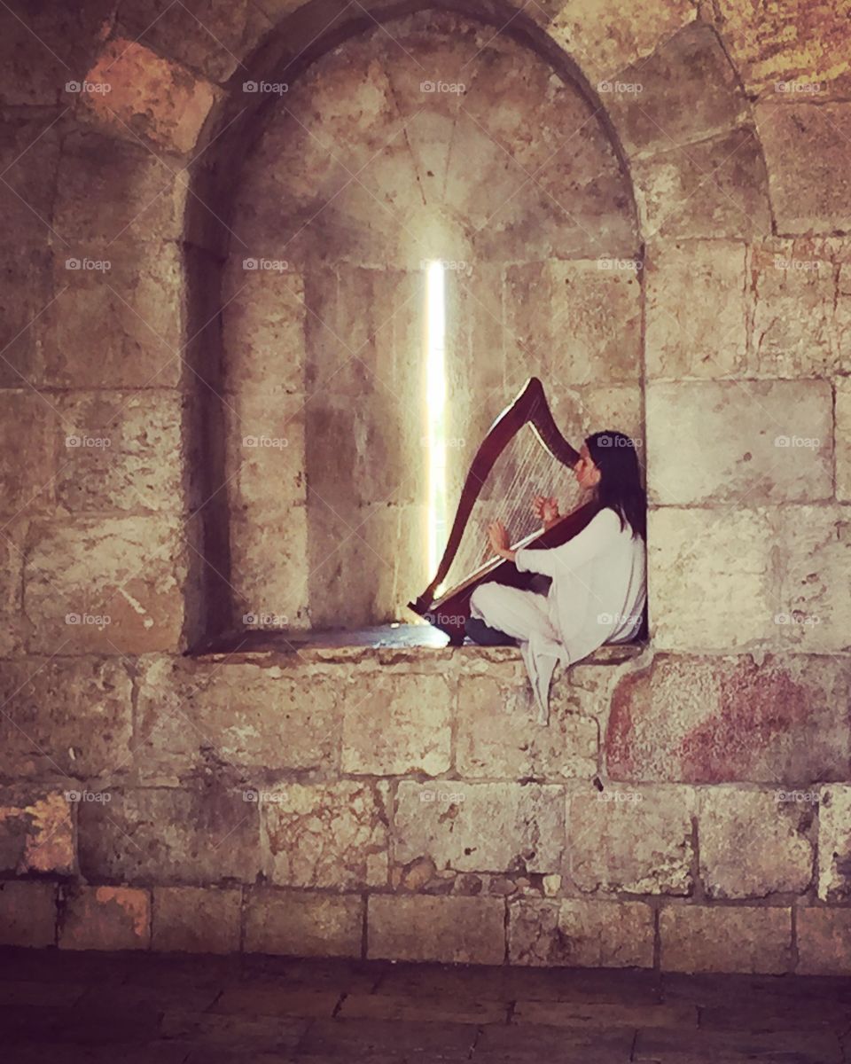 Harp player in Jerusalem, Israel. 