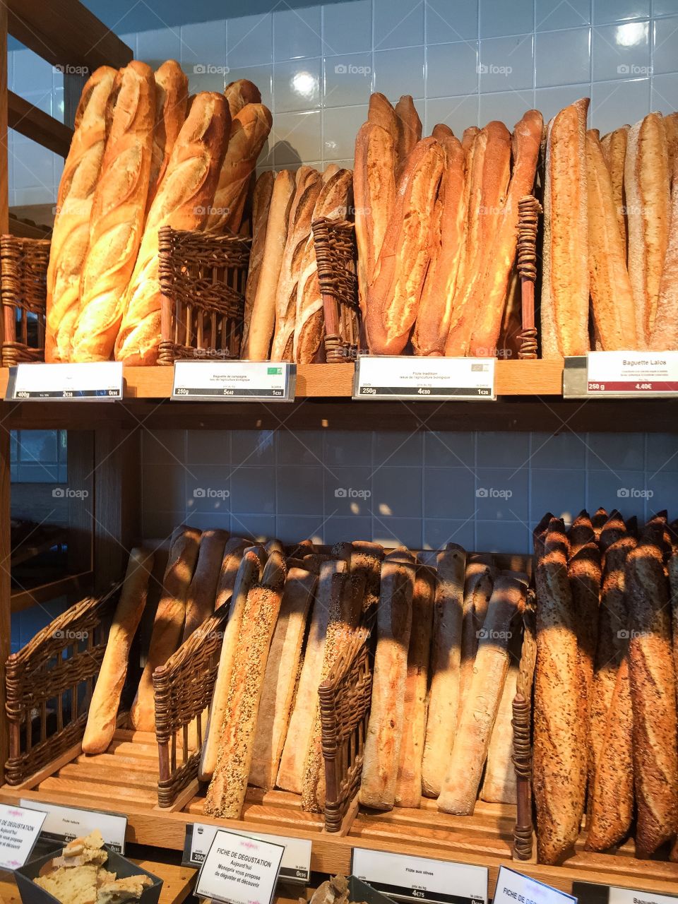 French baguette in a bakery in Paris France.