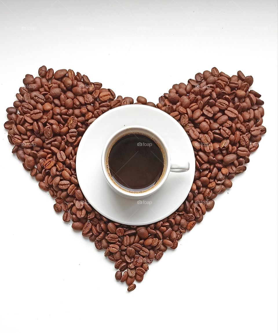 cup of coffee, love coffee beans