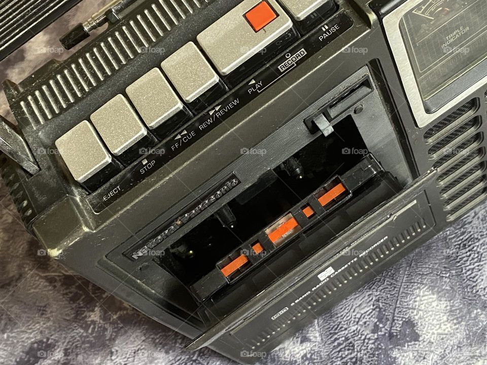 Old tape recorder and cassette 