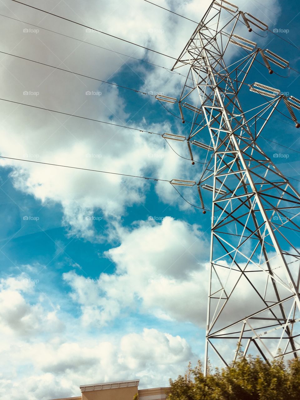 Electrical iron giant in color with clouds in Florida 