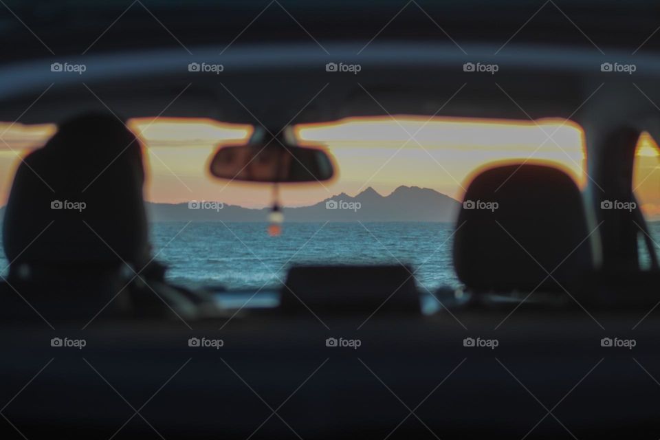 the sunset view from the car