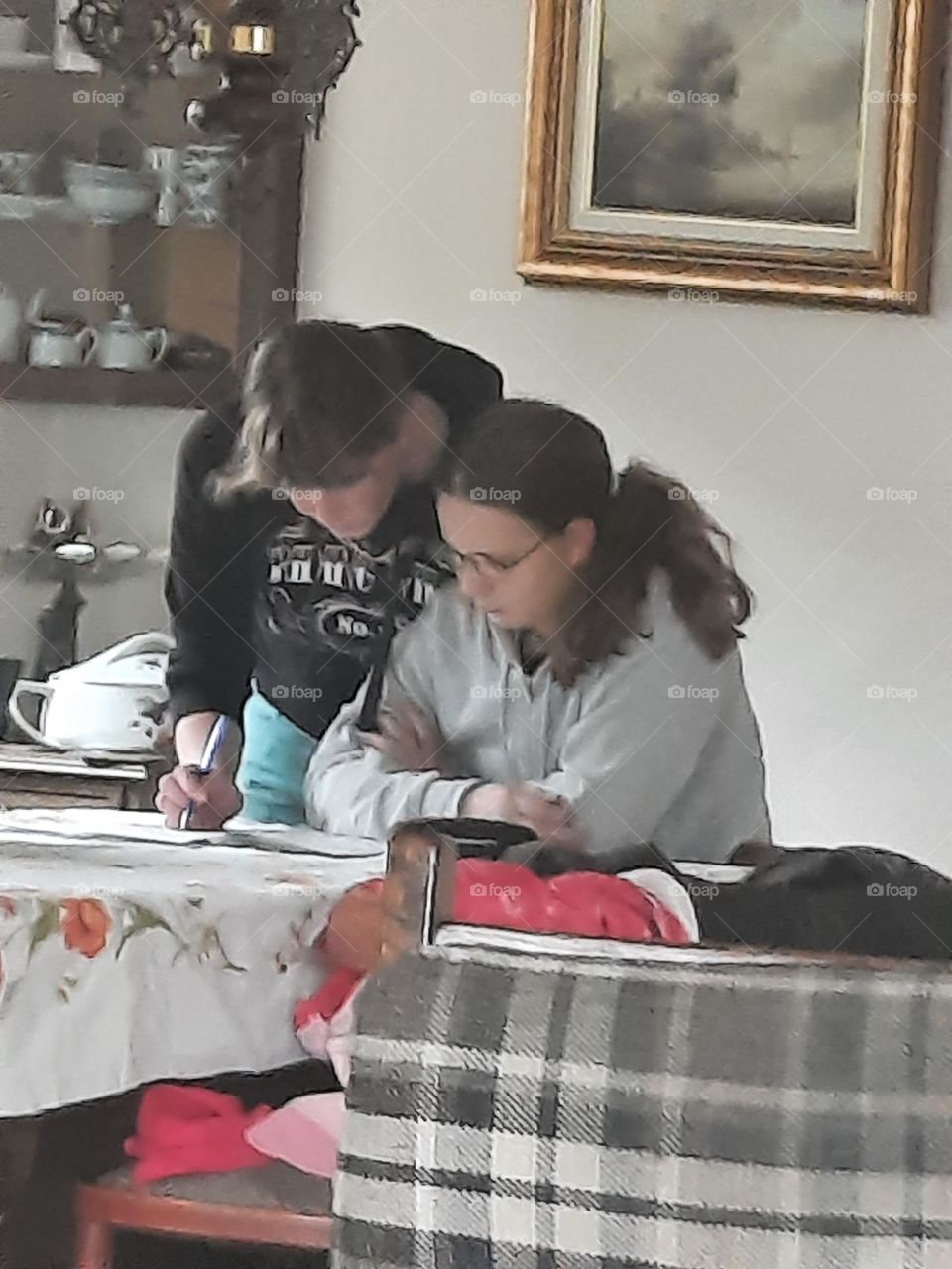 aunt and niece learning at home