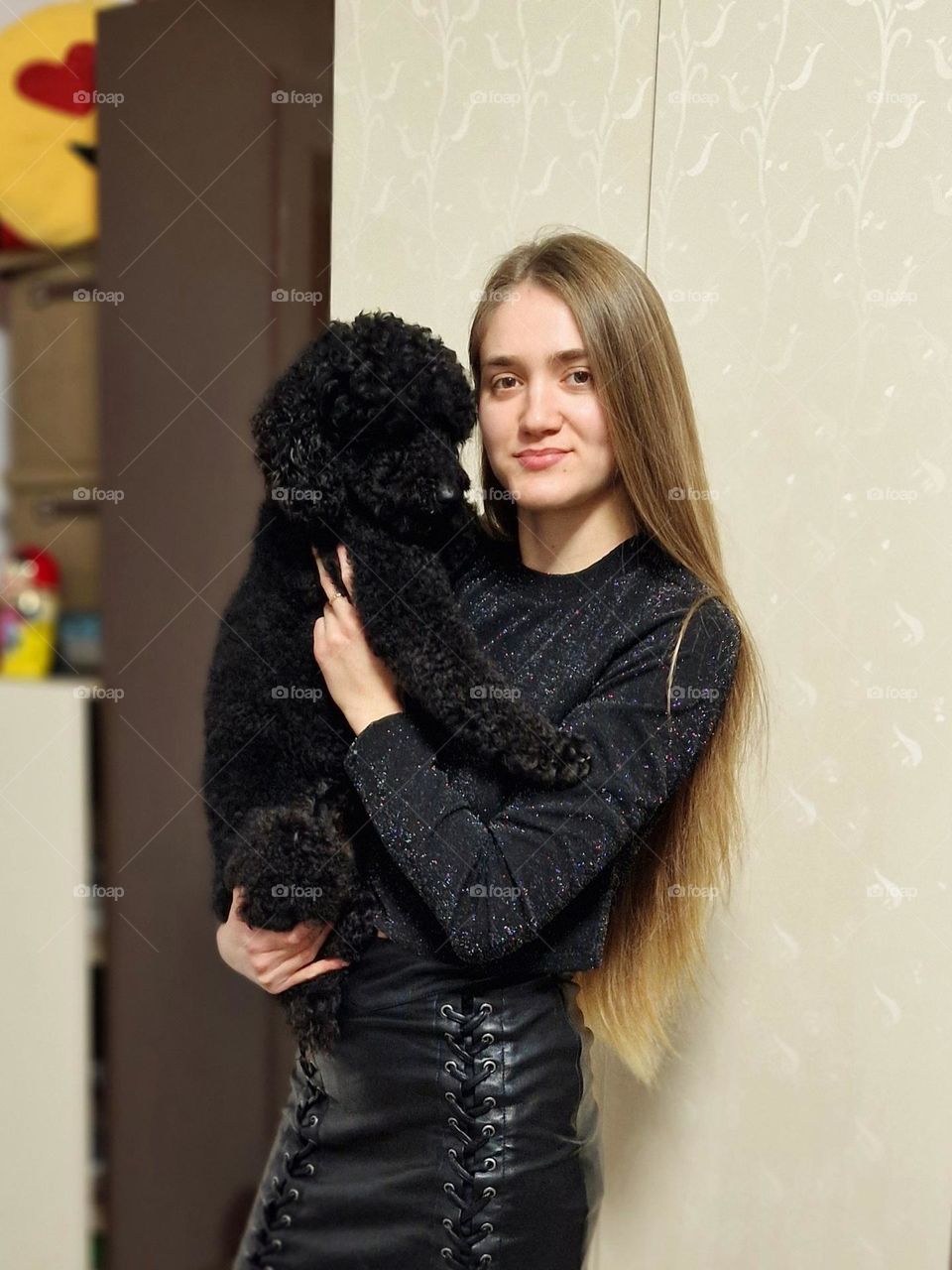 portrait of the young girl and her dog