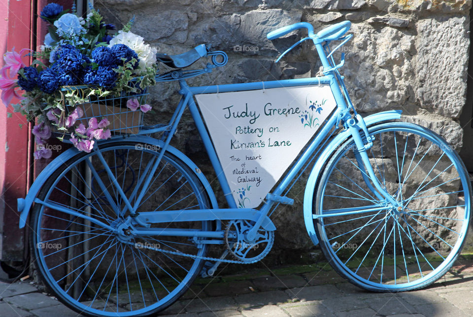 Blue bicycle in city street