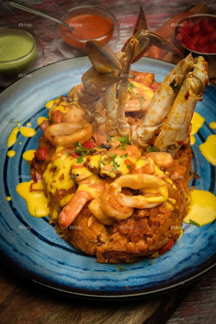 Tacu tacu de mariscos