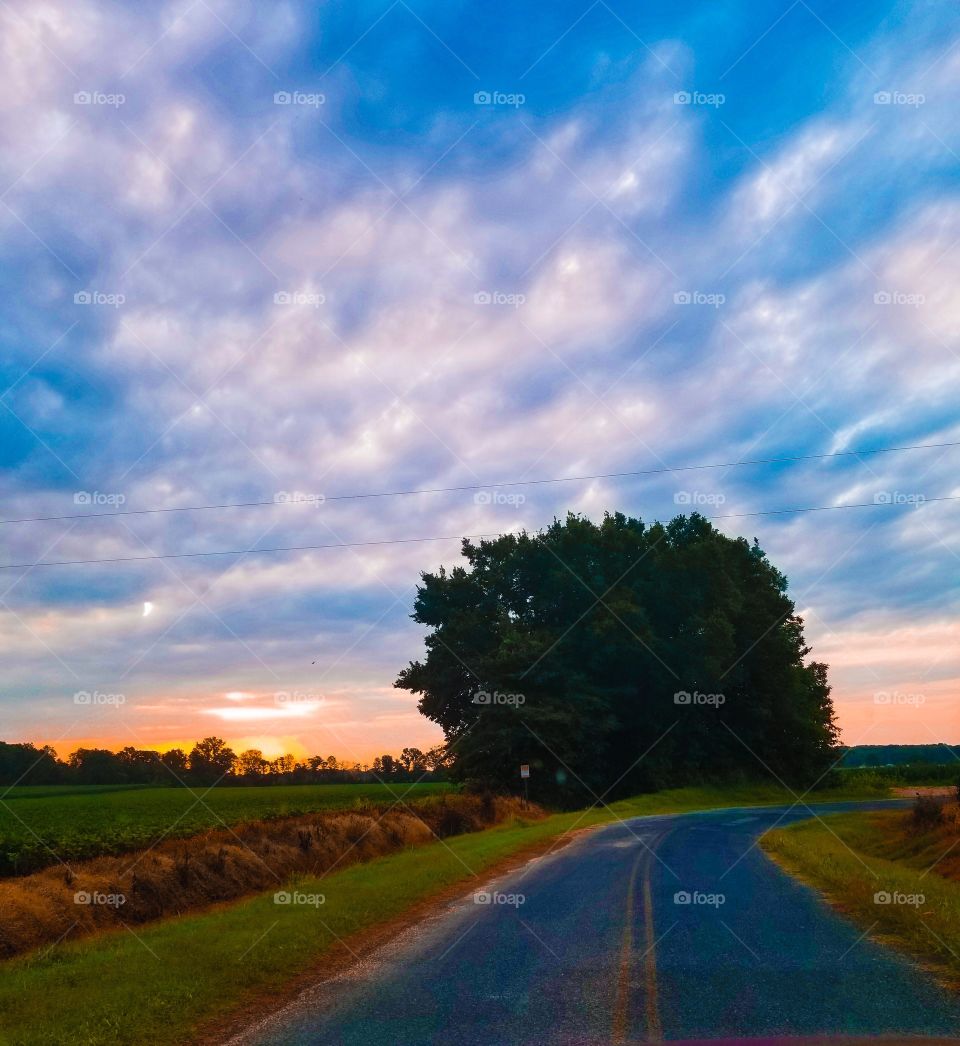 A beautiful sunrise on a country back road
