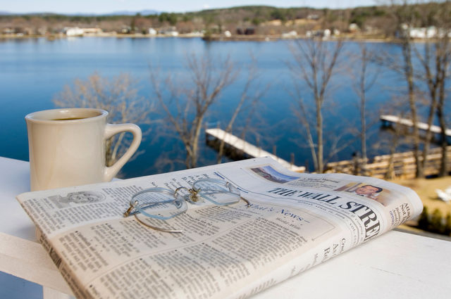 Morning coffee on the deck by the lake