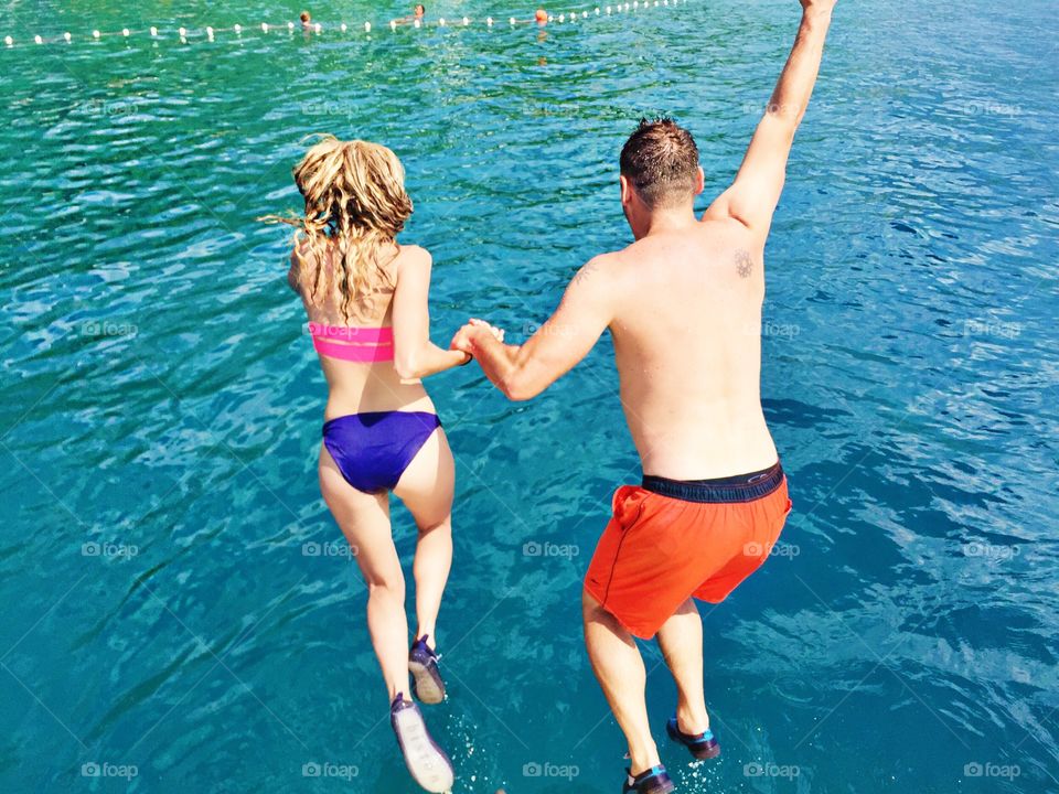 Jump into water together in Croatia 