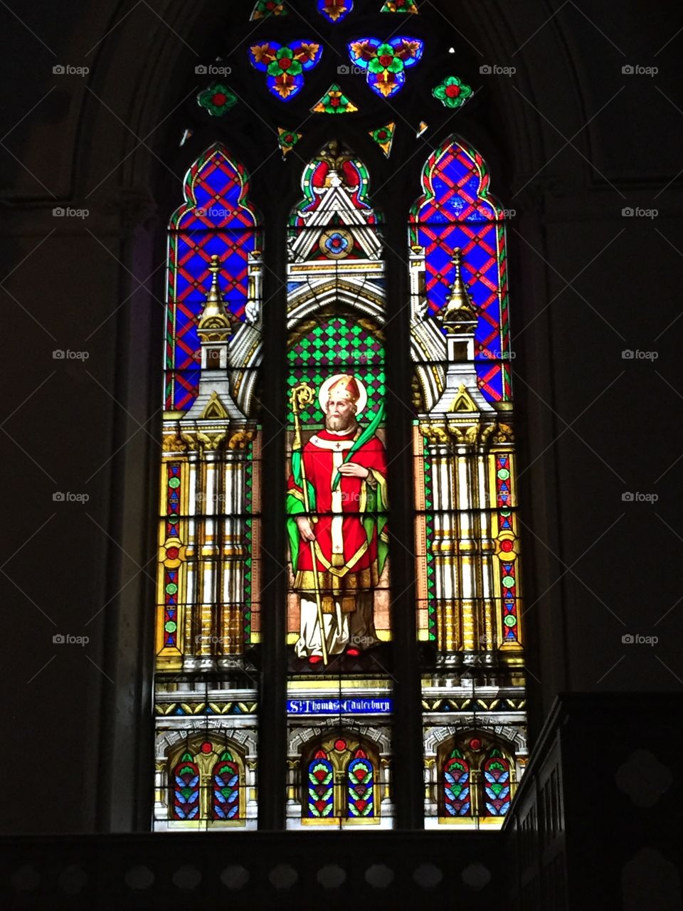 Saint Thomas of Canterbury , stained glass, Cathedral of the Holy Cross, Boston Massachusetts 