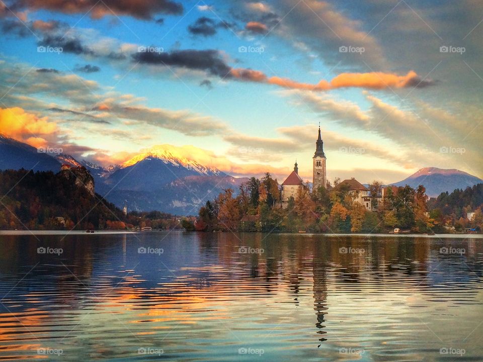 Bled lake after sunset