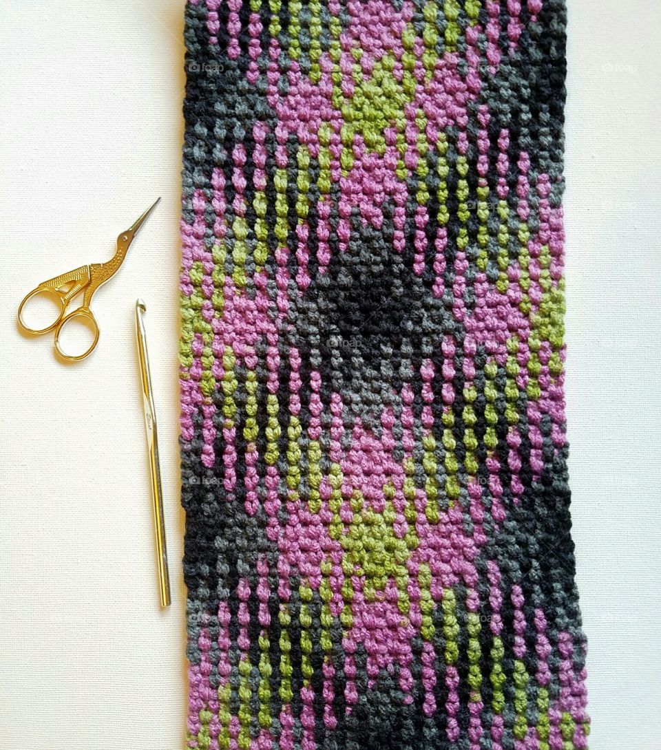 Planned pooling crochet scarf