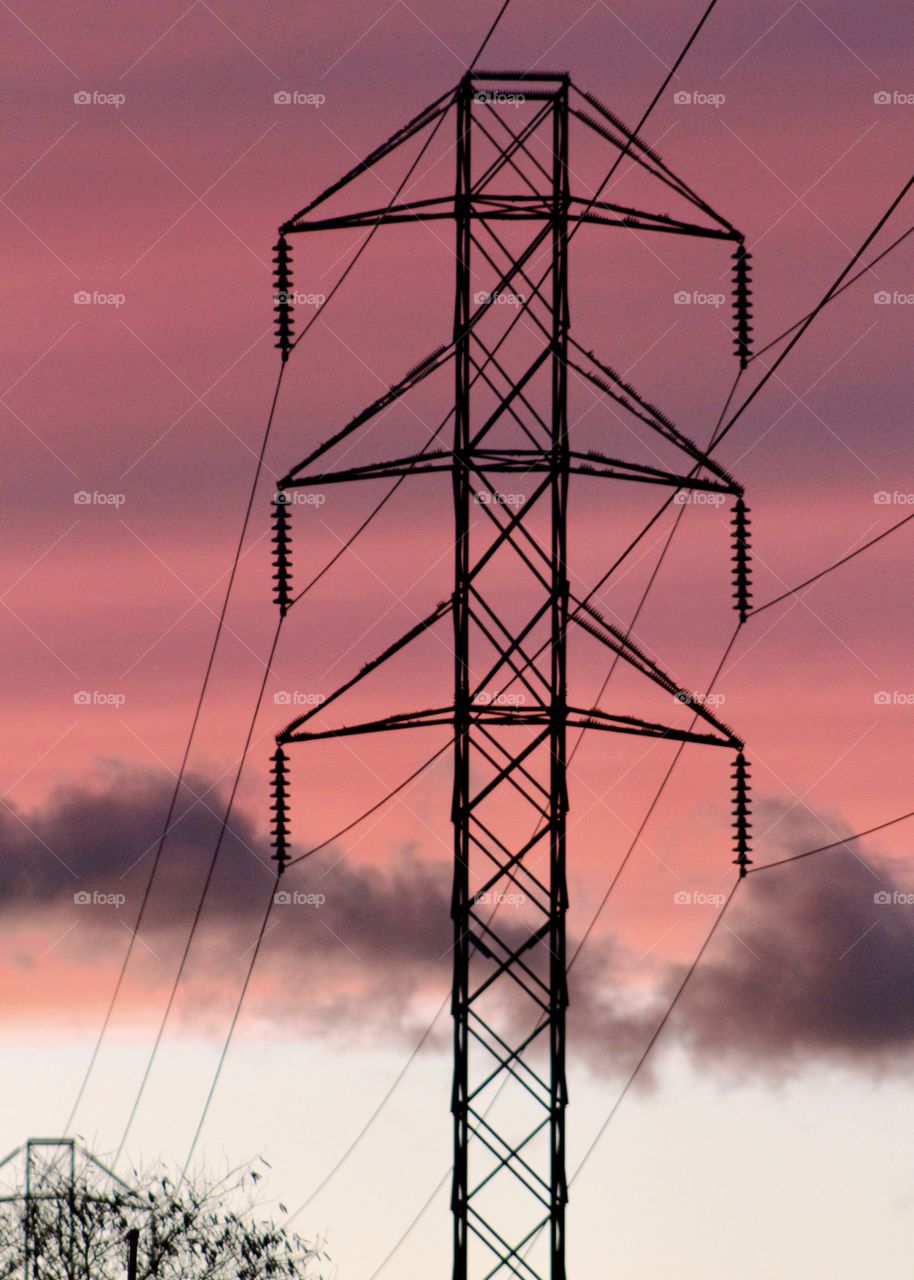 Power lines at sunset