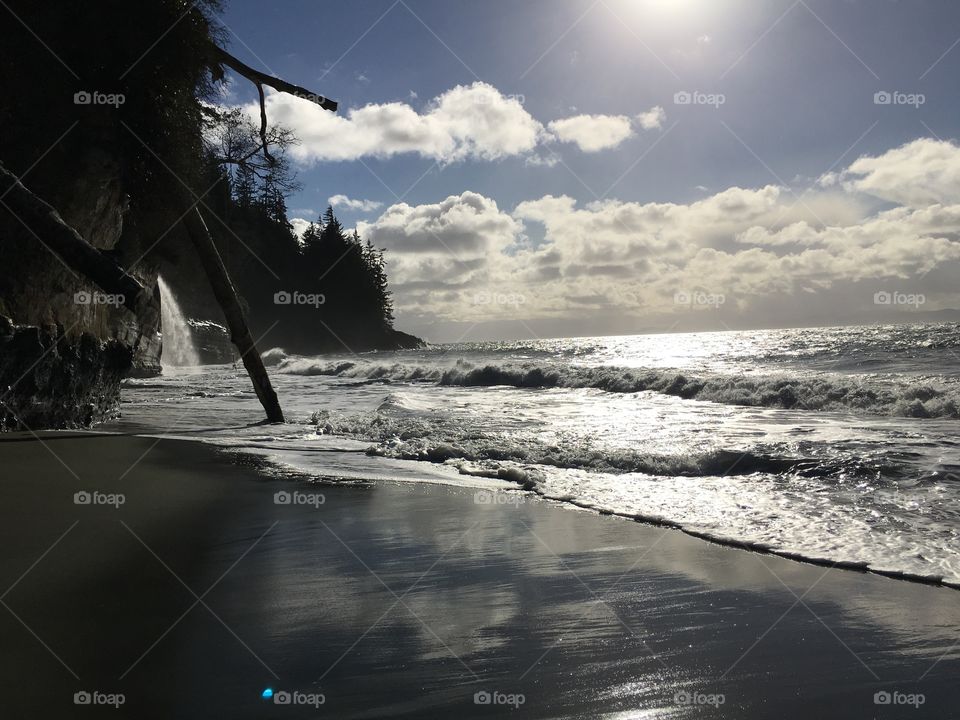 Waves crashing towards shore