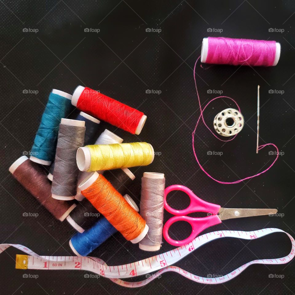 Colorful thread: sewing supplies.