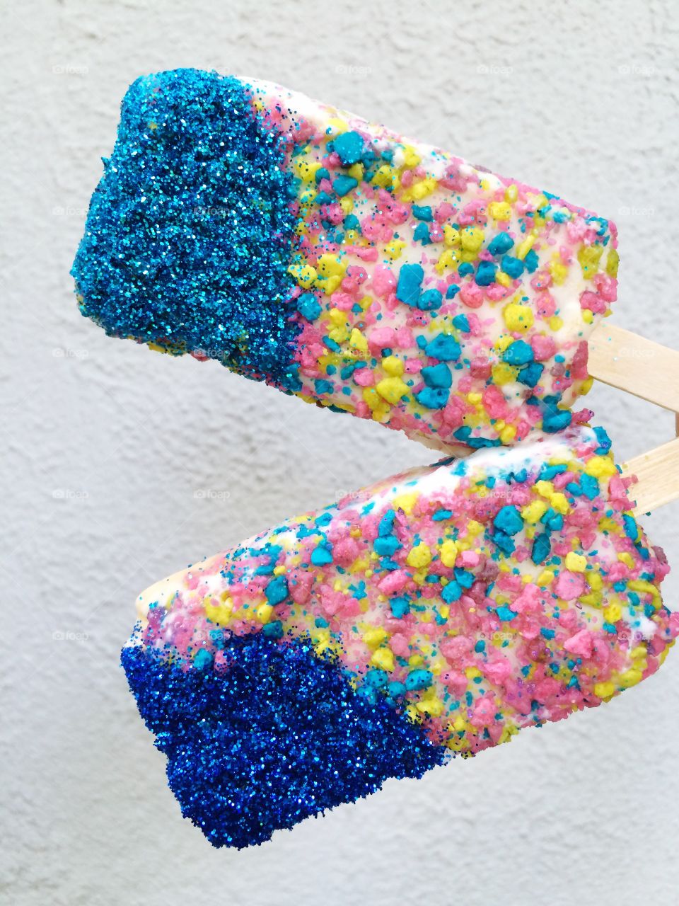 Birthday Cake ice cream. Cake bits (colored) & edible glitter toppings.