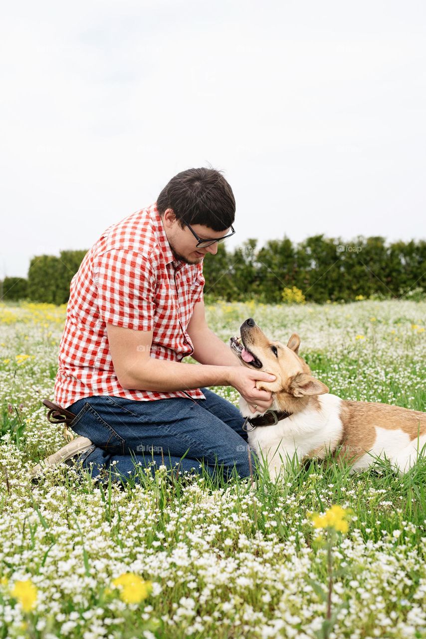 man and dog walking