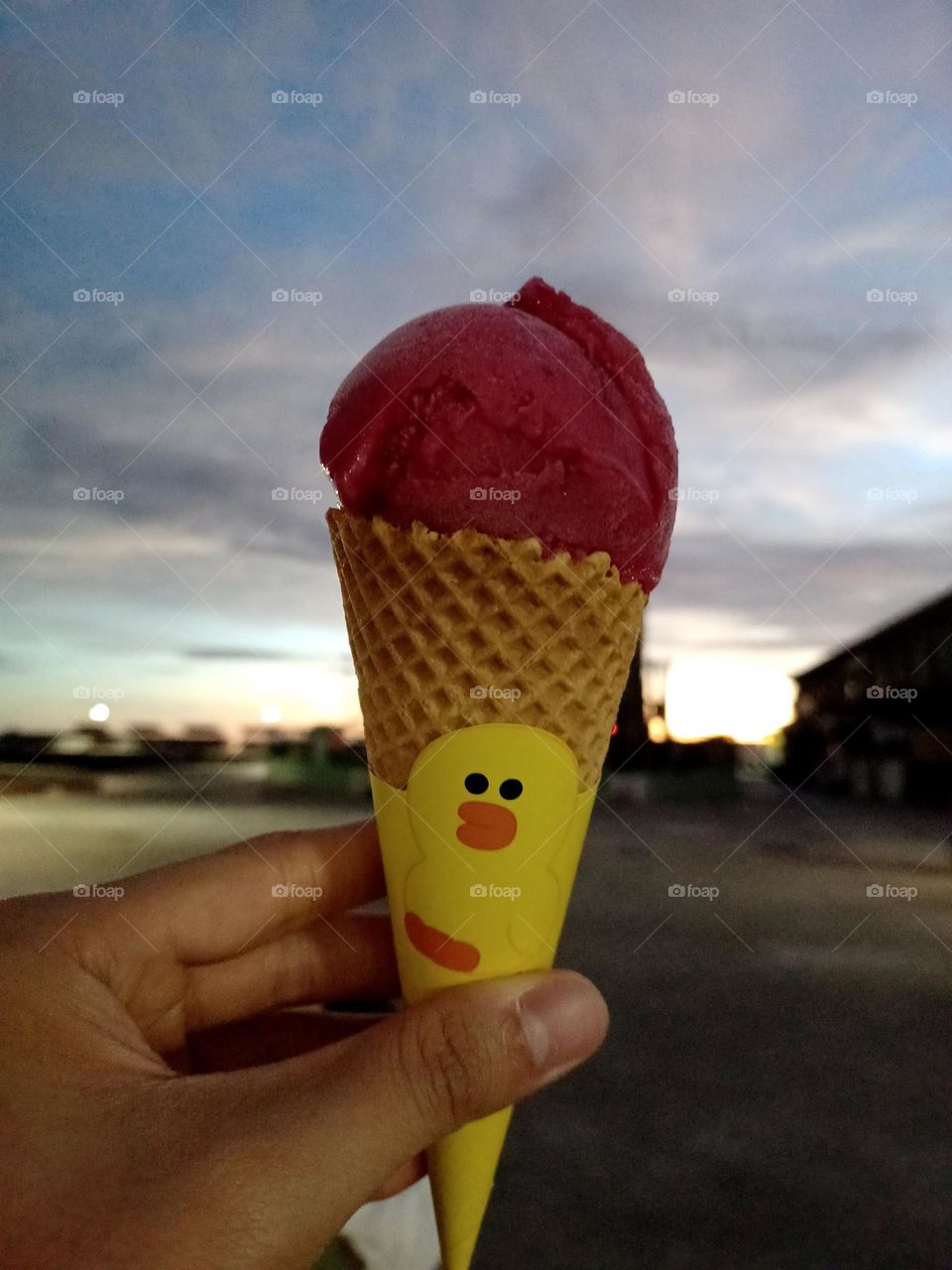 Cactus ice-cream in the evening of  a summer holiday