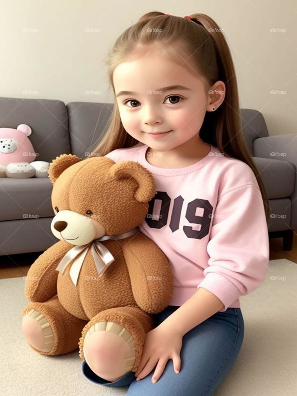 Cute little girl holding a teddy bear