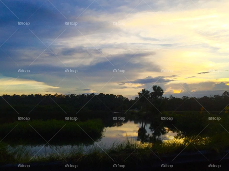 Scenic drive at sunset along Florida's intercoastal and rivers.