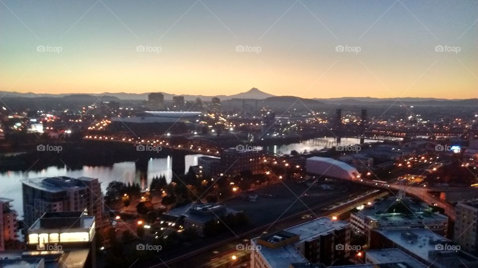 Sun going down in DT Portland