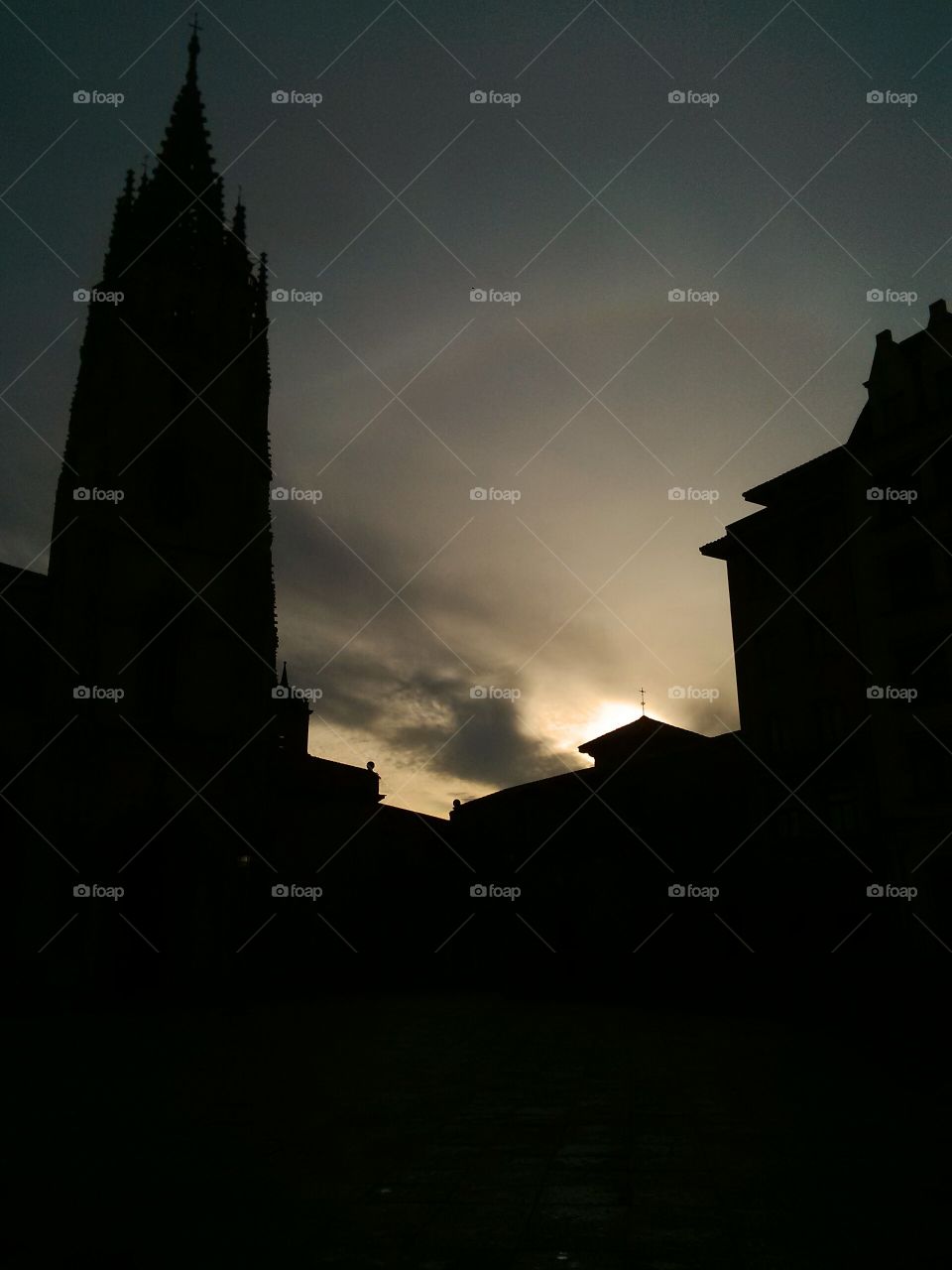 Sunrise near Oviedo cathedral, Spain