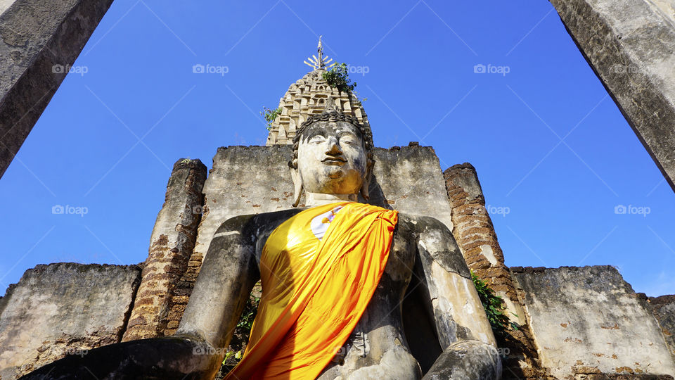 Wat sri satchanalai temple buddha sculpture , world heritage, Sukhothai, thailand