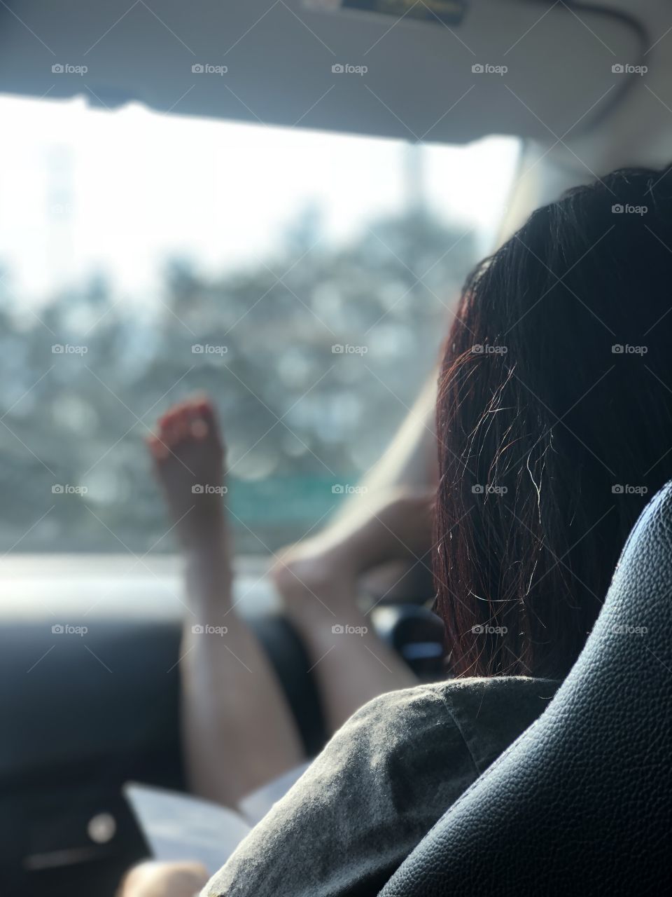 Woman on road trip 
