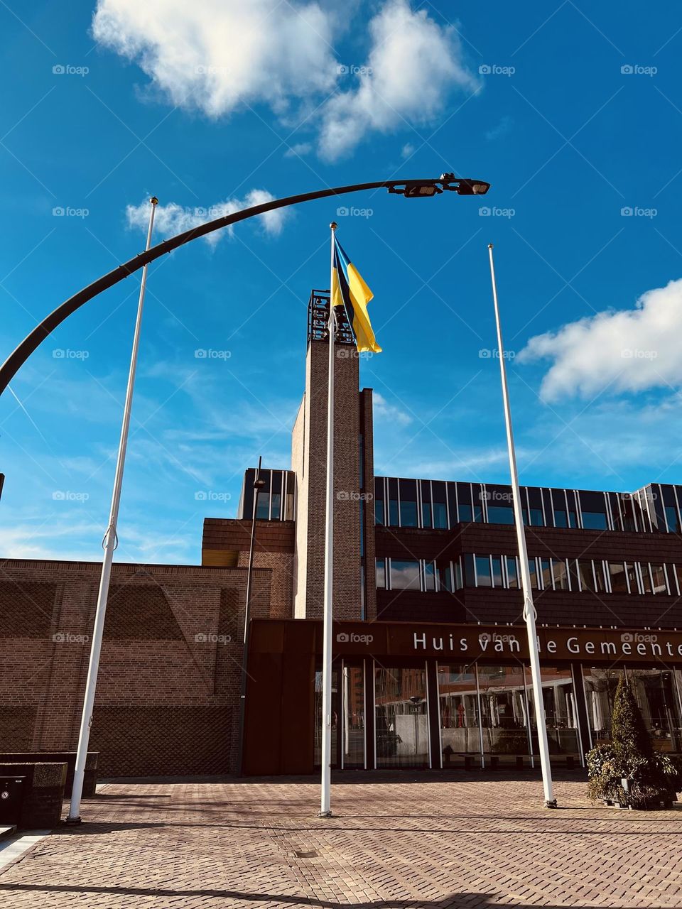 Ukrainian flag in Dutch city to show support