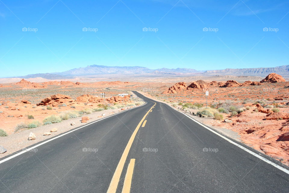 Empty road to valley of Fire State park, Nevada