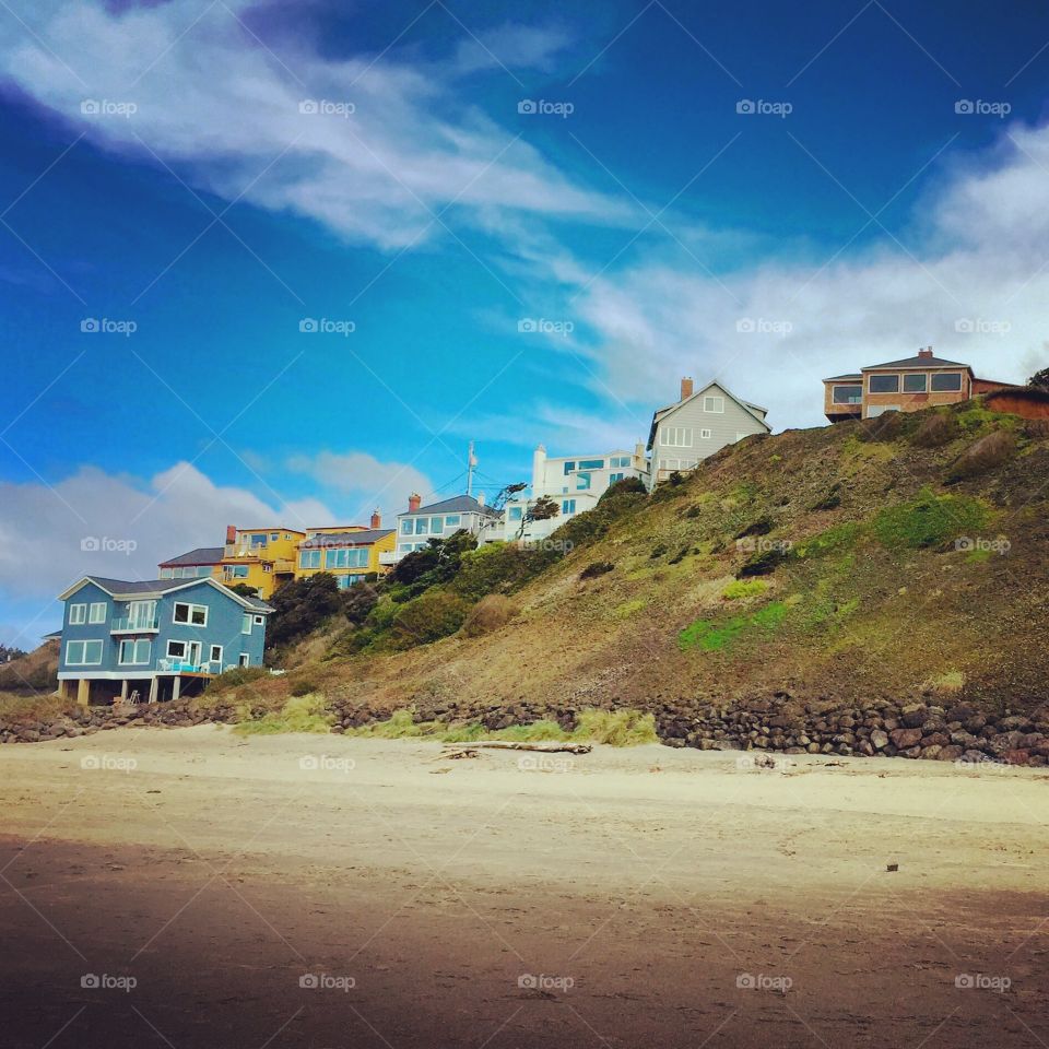 Beach houses. Hillside beach homes in Lincoln City, Oregon.