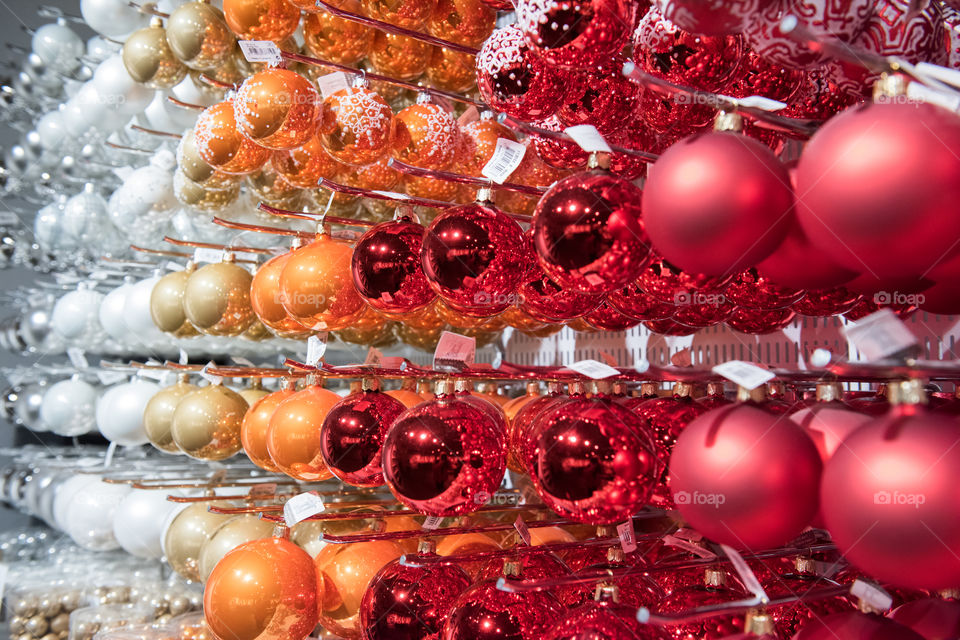 Christmas decorations and ornaments in a store in Sweden.