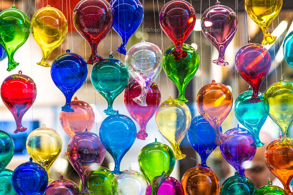 Coloured Glass Decorative Balloons In Shop Window In Venice Italy
