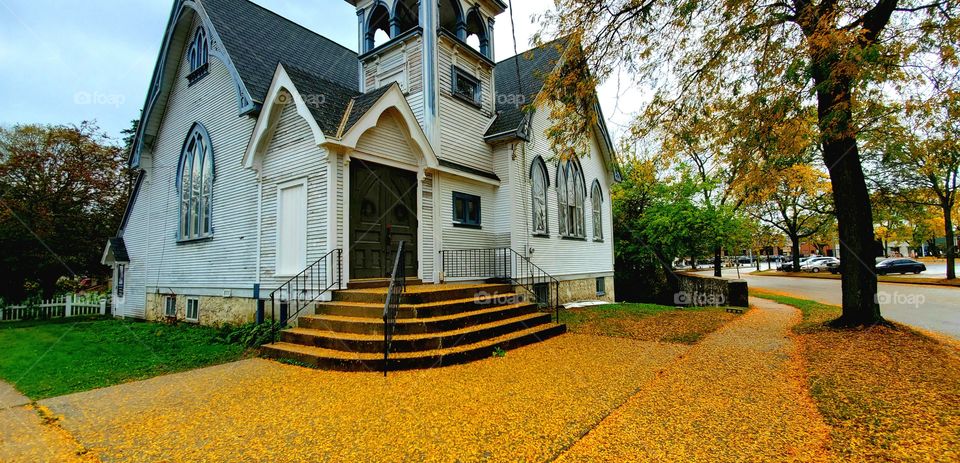 old church in fall