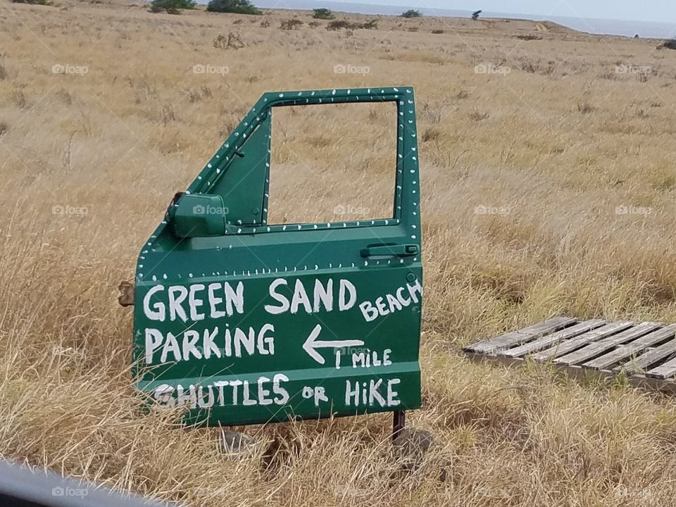 Green Sand Beach Parking Sign