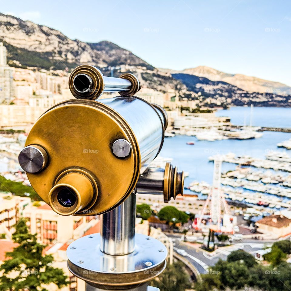Telescope looking over Marina in Monaco, Monte Carlo